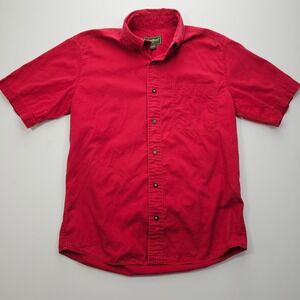 Eddie Bauer Mens Short Sleeve Button Down Shirt Red Cotton Small Casual Outdoor